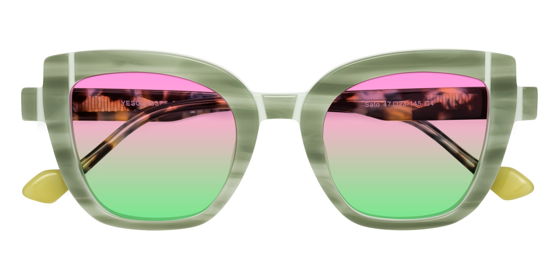 Folded Front of Sato in Stripe Green with Pink / Green Gradient Lenses