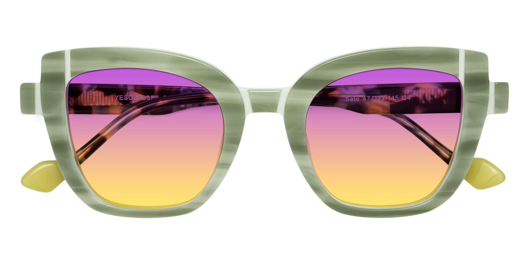 Folded Front of Sato in Stripe Green with Purple / Yellow Gradient Lenses