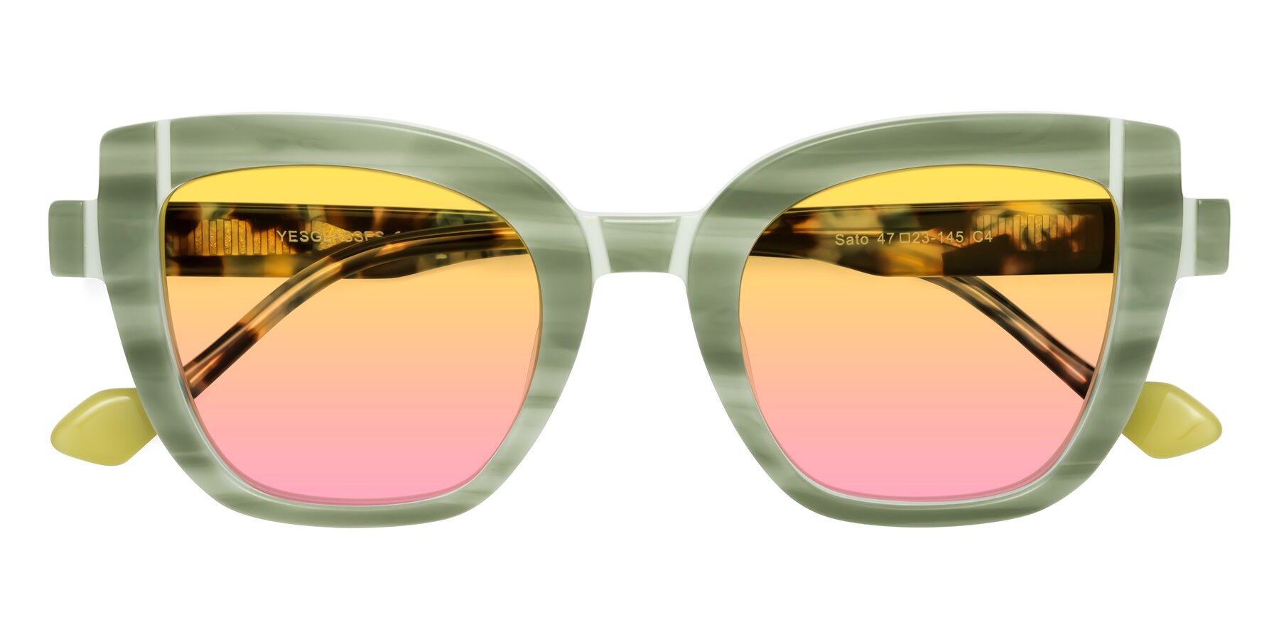 Folded Front of Sato in Stripe Green with Yellow / Pink Gradient Lenses