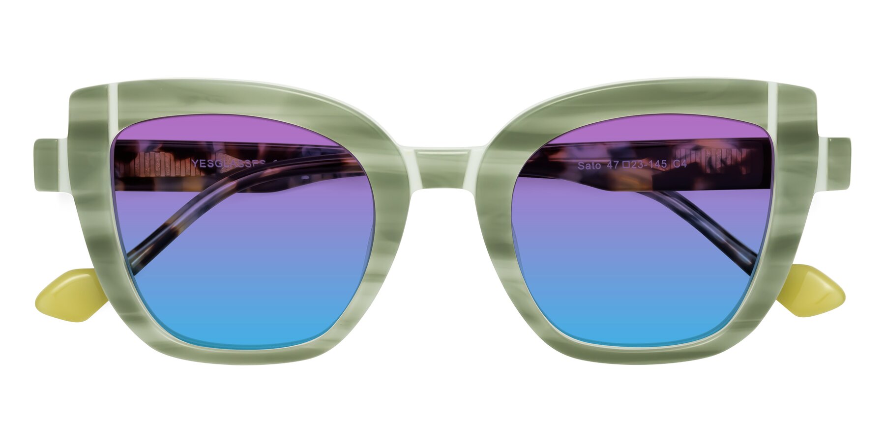 Folded Front of Sato in Stripe Green with Purple / Blue Gradient Lenses