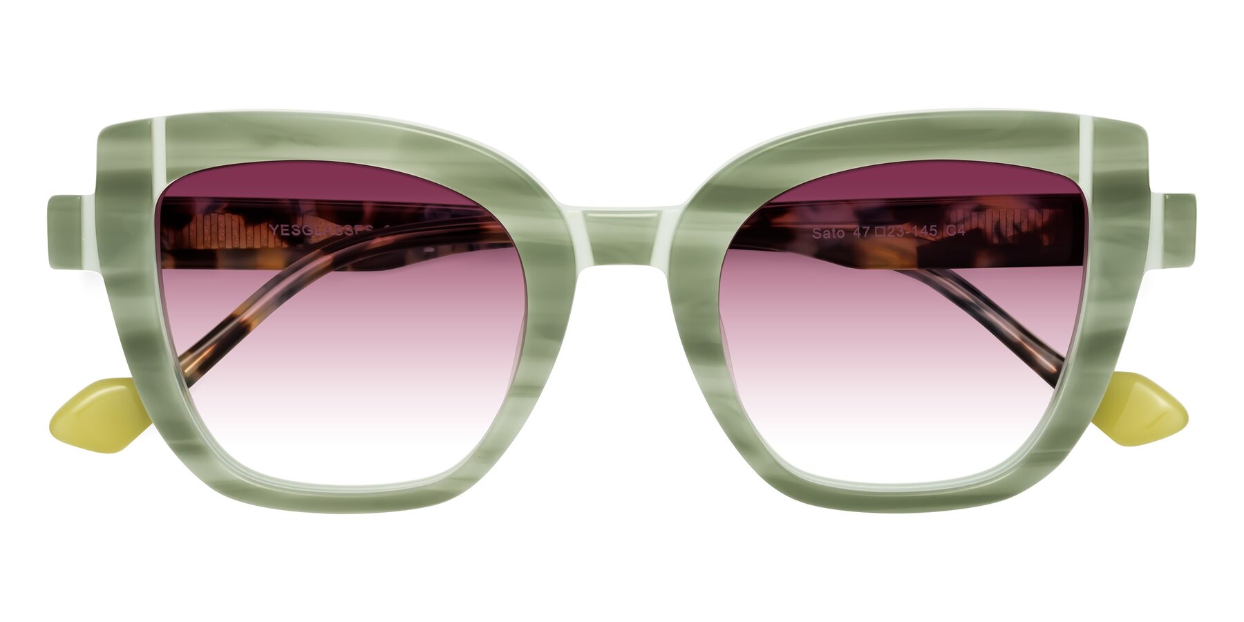 Folded Front of Sato in Stripe Green with Wine Gradient Lenses