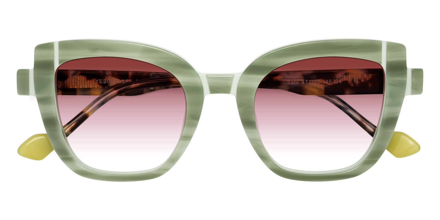 Folded Front of Sato in Stripe Green with Garnet Gradient Lenses