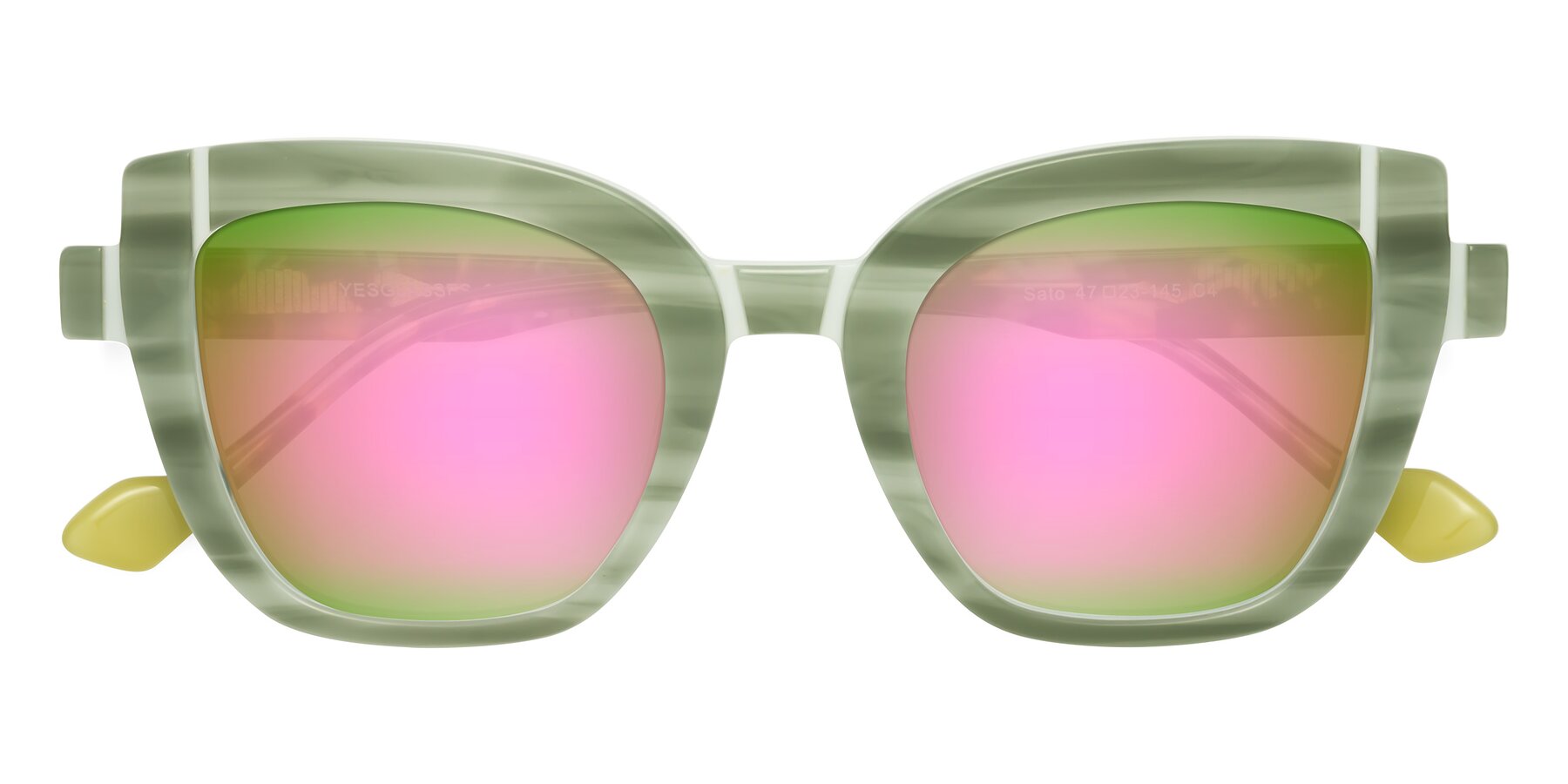 Folded Front of Sato in Stripe Green with Pink Mirrored Lenses