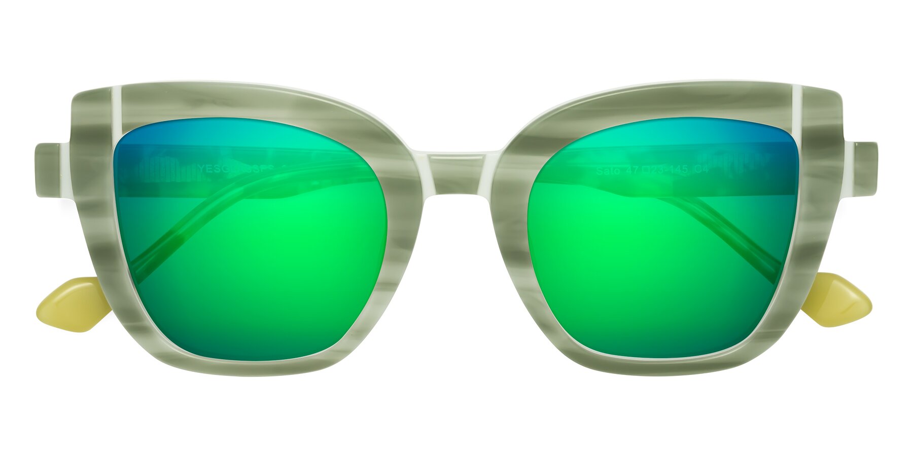 Folded Front of Sato in Stripe Green with Green Mirrored Lenses