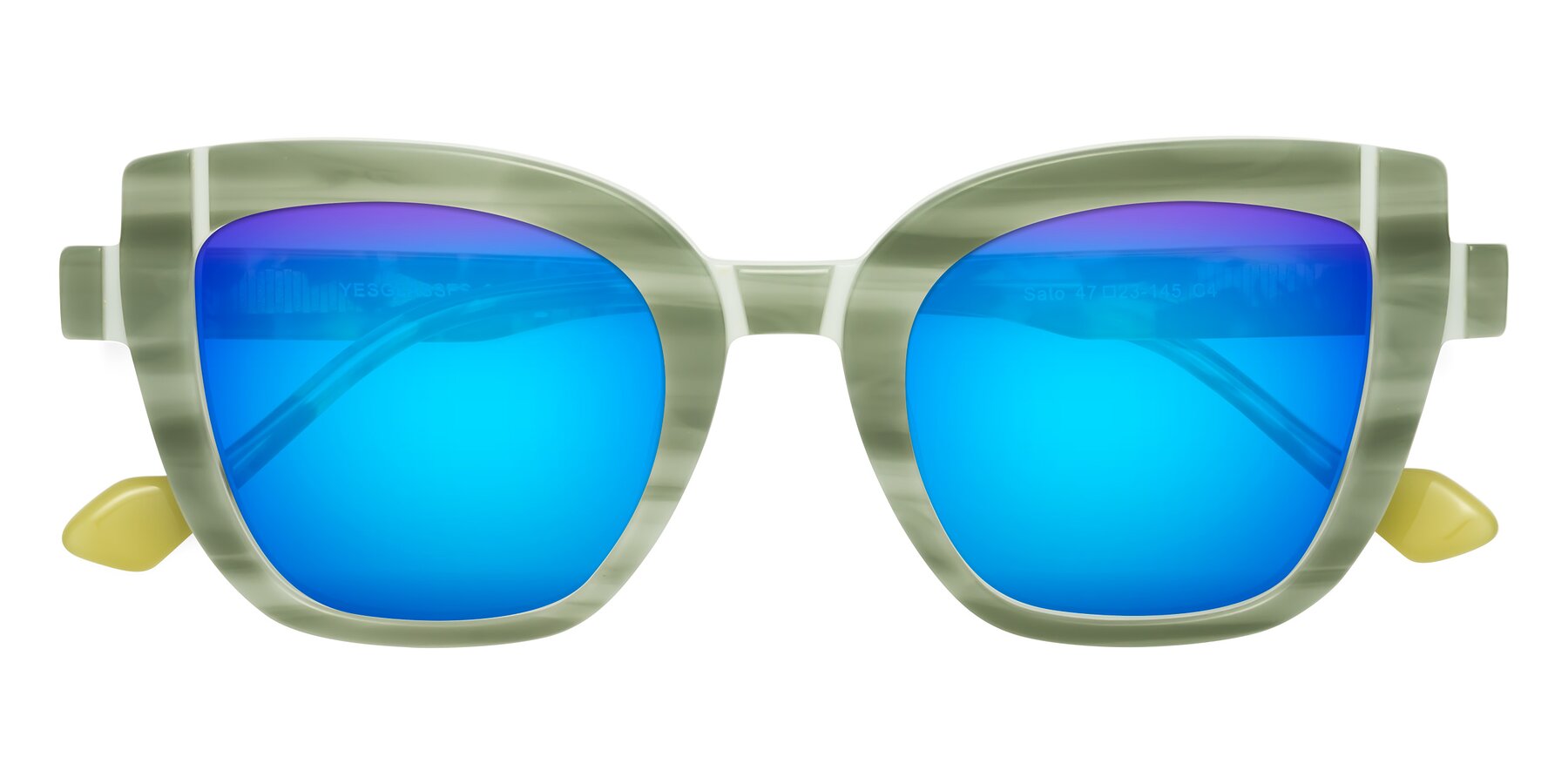 Folded Front of Sato in Stripe Green with Blue Mirrored Lenses