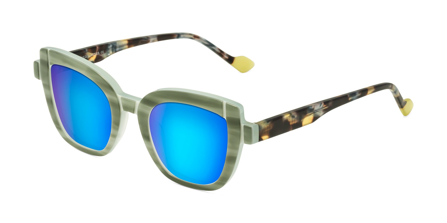 Angle of Sato in Stripe Green with Blue Mirrored Lenses