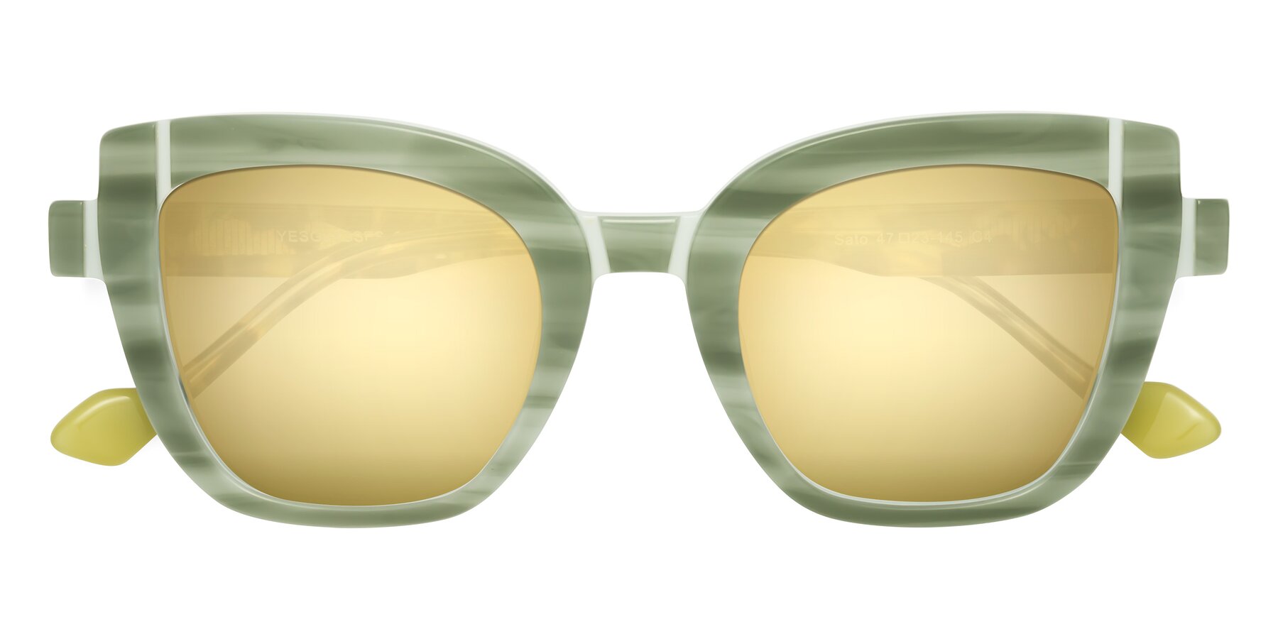 Folded Front of Sato in Stripe Green with Gold Mirrored Lenses
