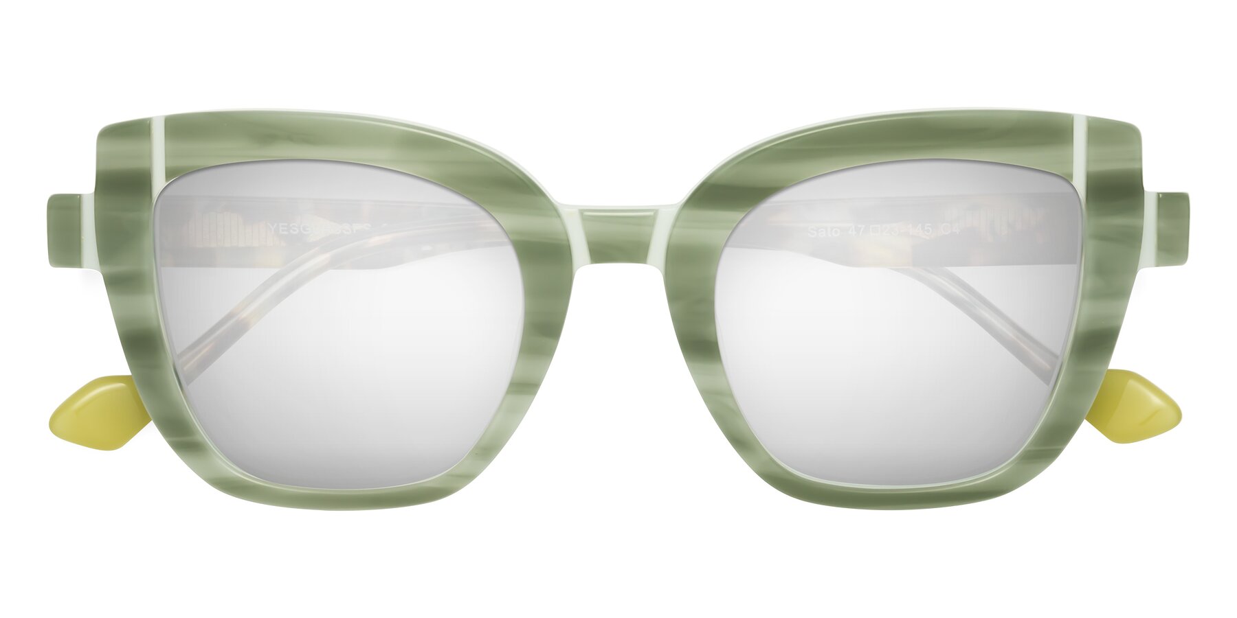 Folded Front of Sato in Stripe Green with Silver Mirrored Lenses