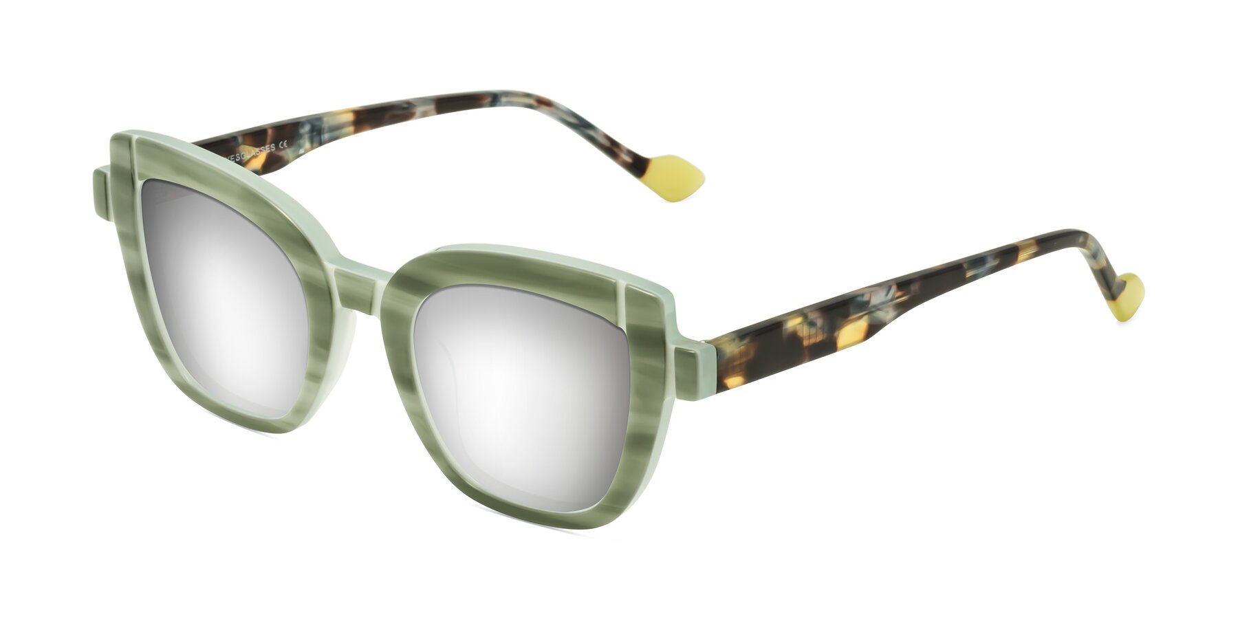 Angle of Sato in Stripe Green with Silver Mirrored Lenses