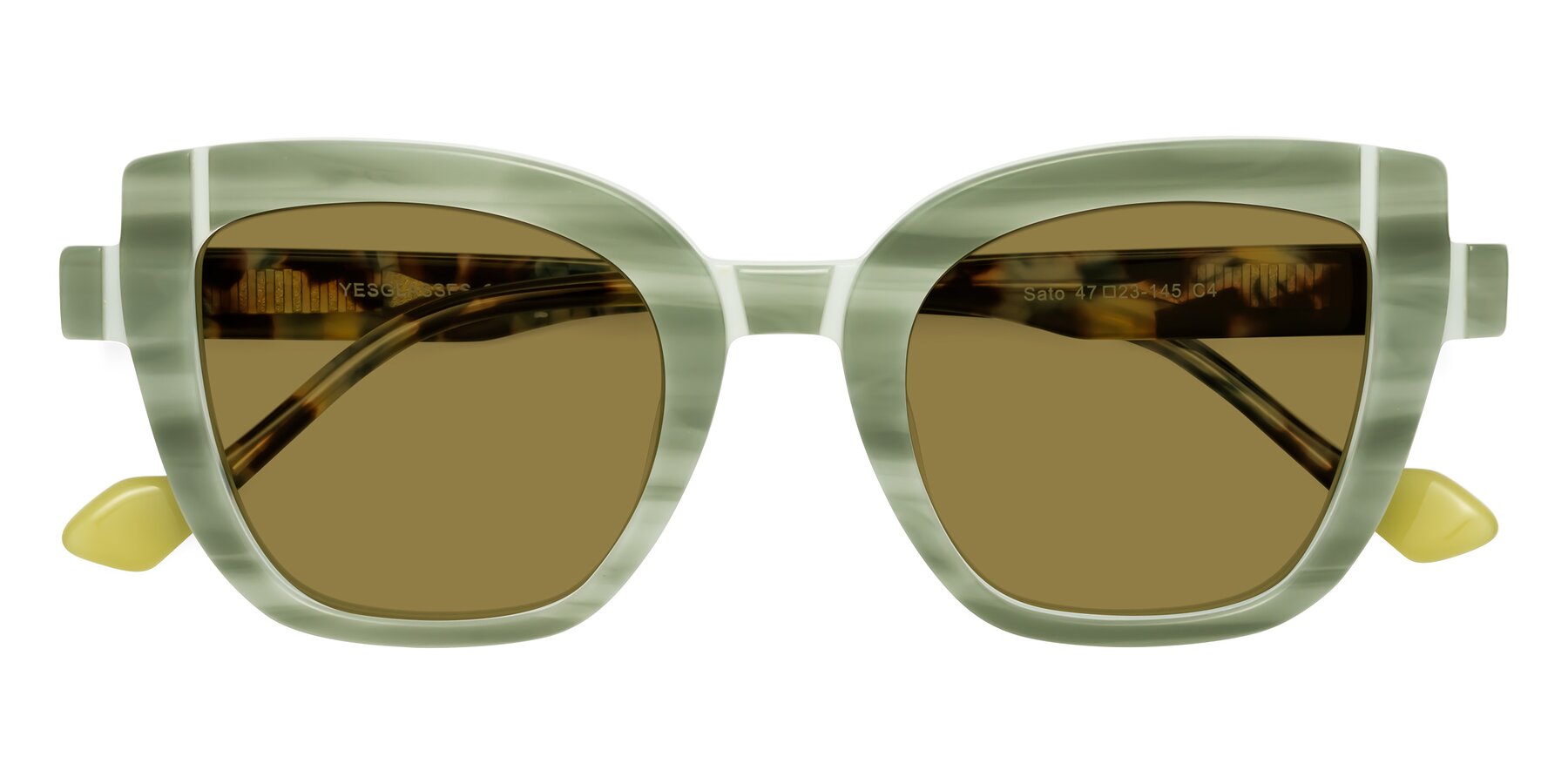 Folded Front of Sato in Stripe Green with Brown Polarized Lenses