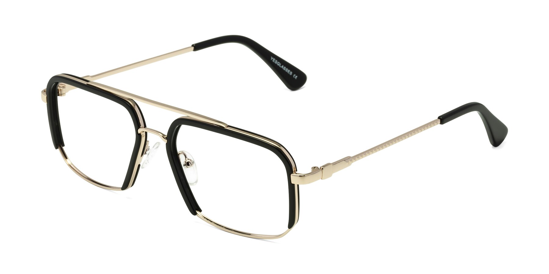 Angle of Dechter in Black-Gold with Clear Eyeglass Lenses