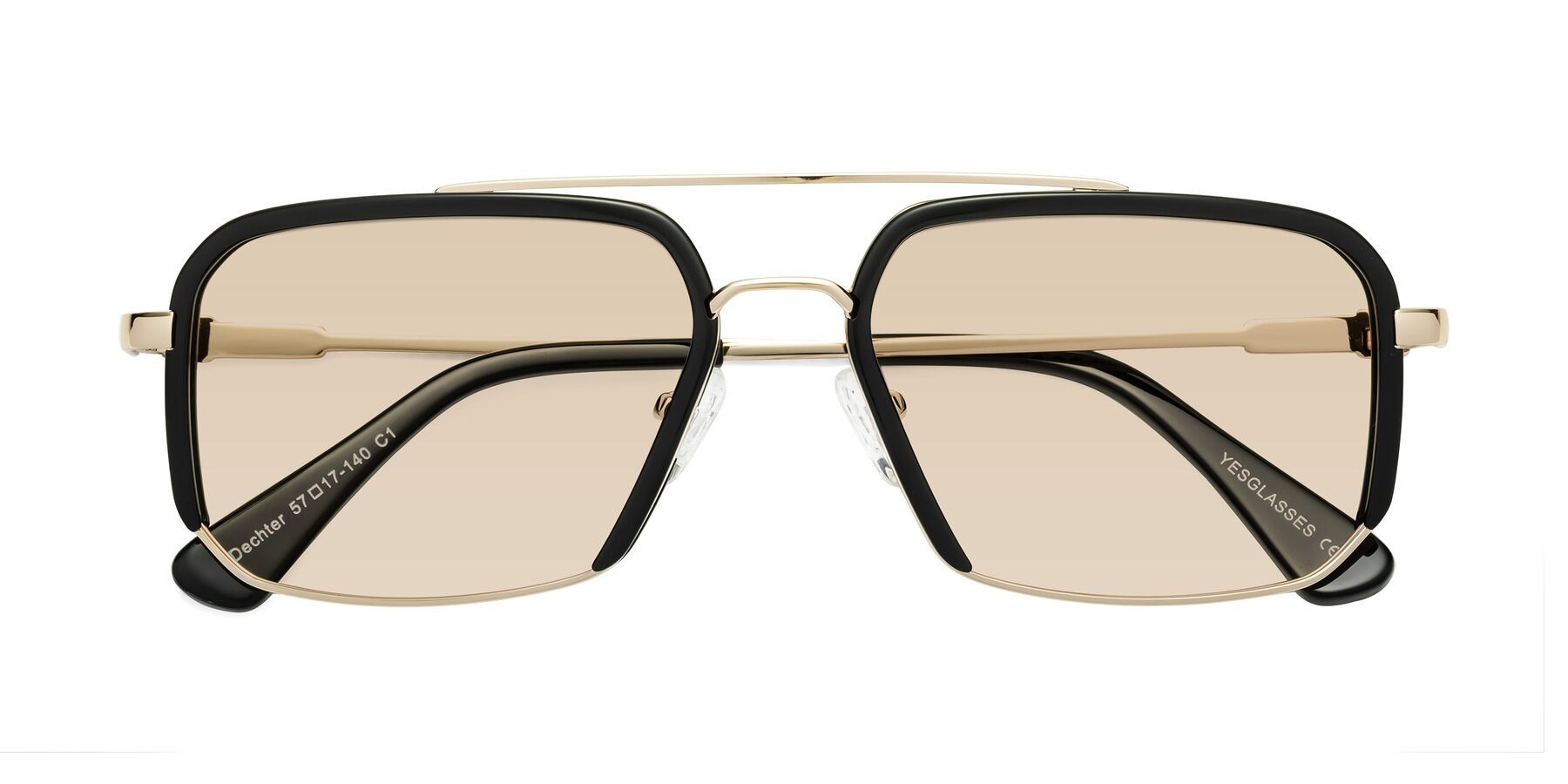 Folded Front of Dechter in Black-Gold with Light Brown Tinted Lenses