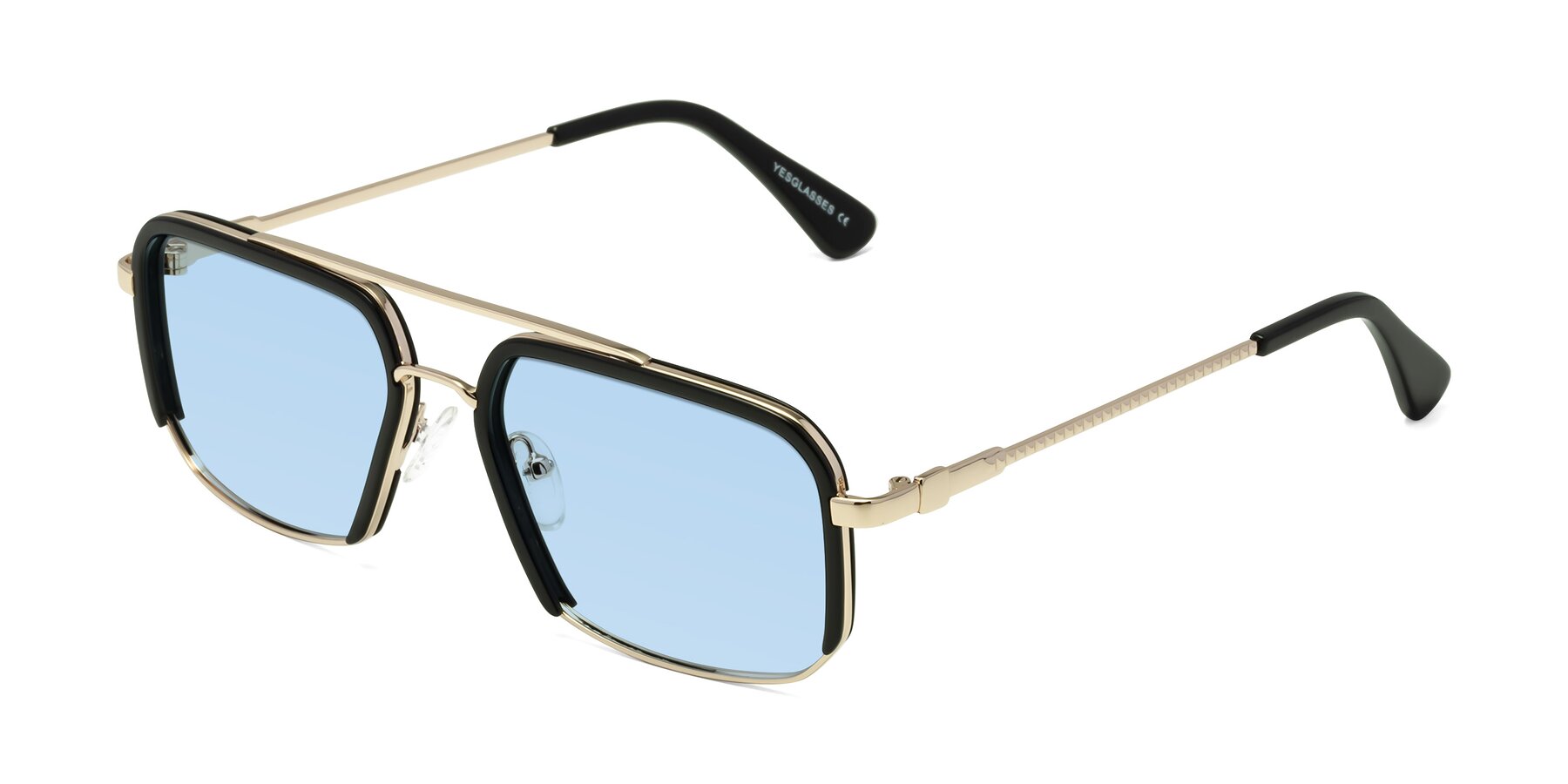 Angle of Dechter in Black-Gold with Light Blue Tinted Lenses