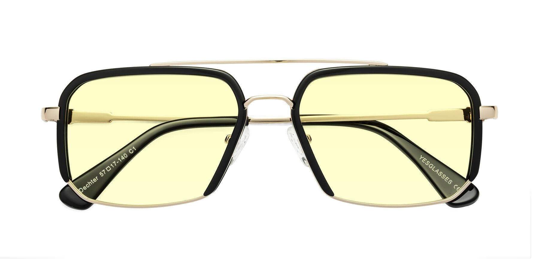 Folded Front of Dechter in Black-Gold with Light Yellow Tinted Lenses