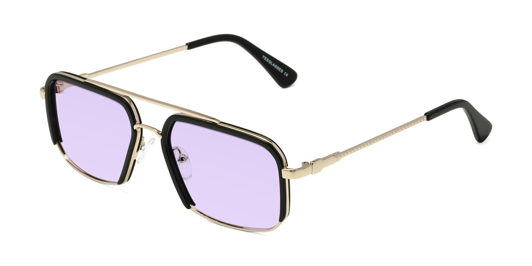 Angle of Dechter in Black-Gold with Light Purple Tinted Lenses