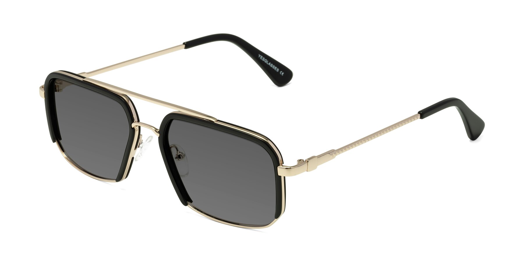 Angle of Dechter in Black-Gold with Medium Gray Tinted Lenses