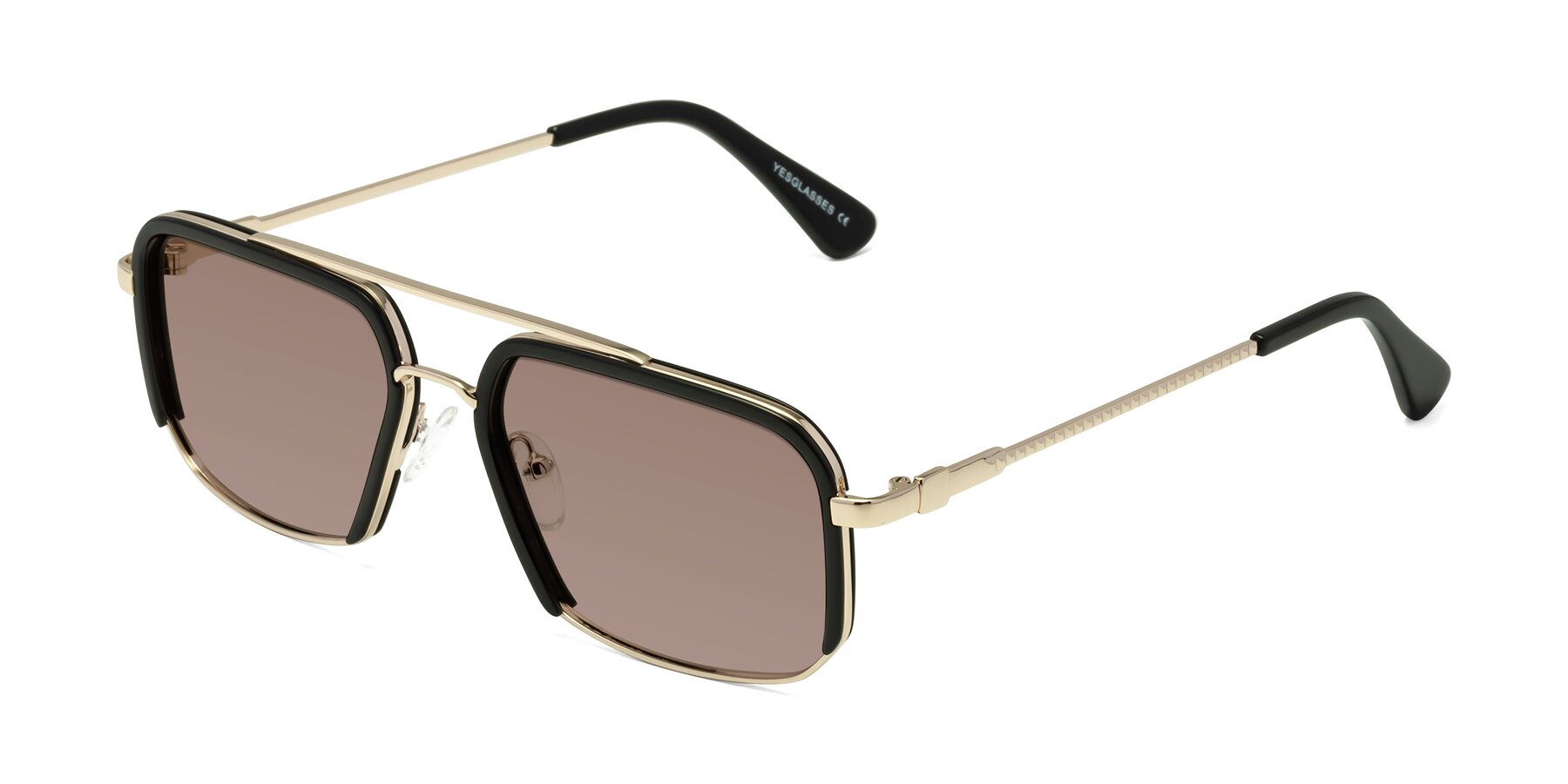 Angle of Dechter in Black-Gold with Medium Brown Tinted Lenses