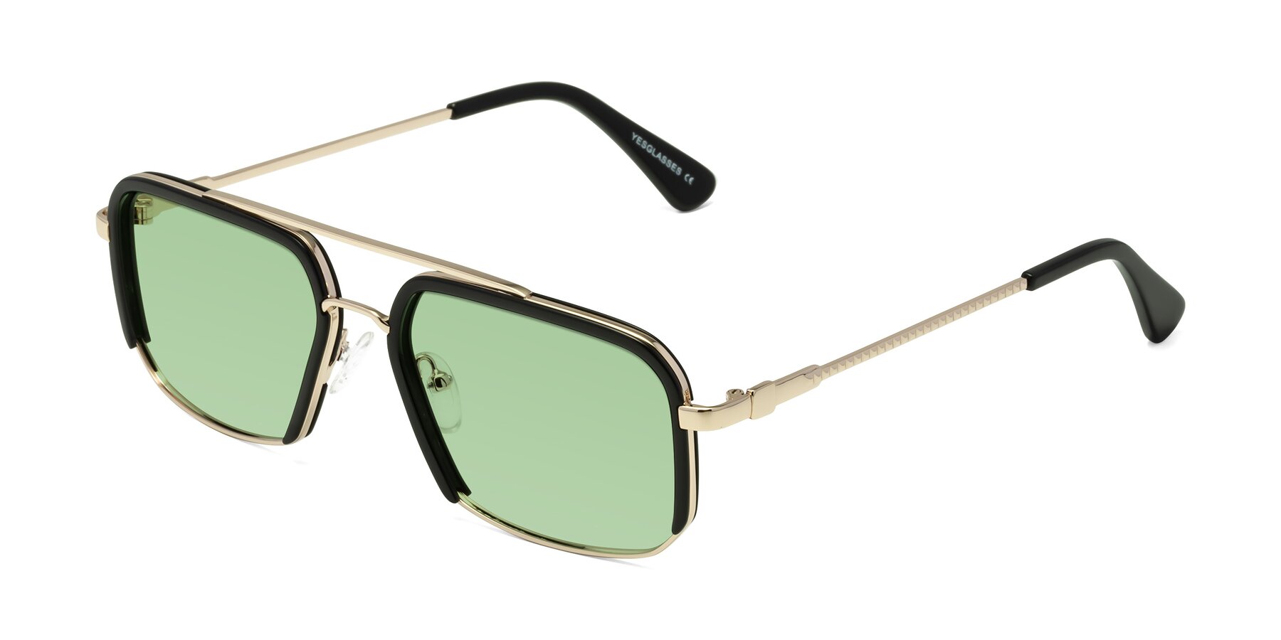 Angle of Dechter in Black-Gold with Medium Green Tinted Lenses