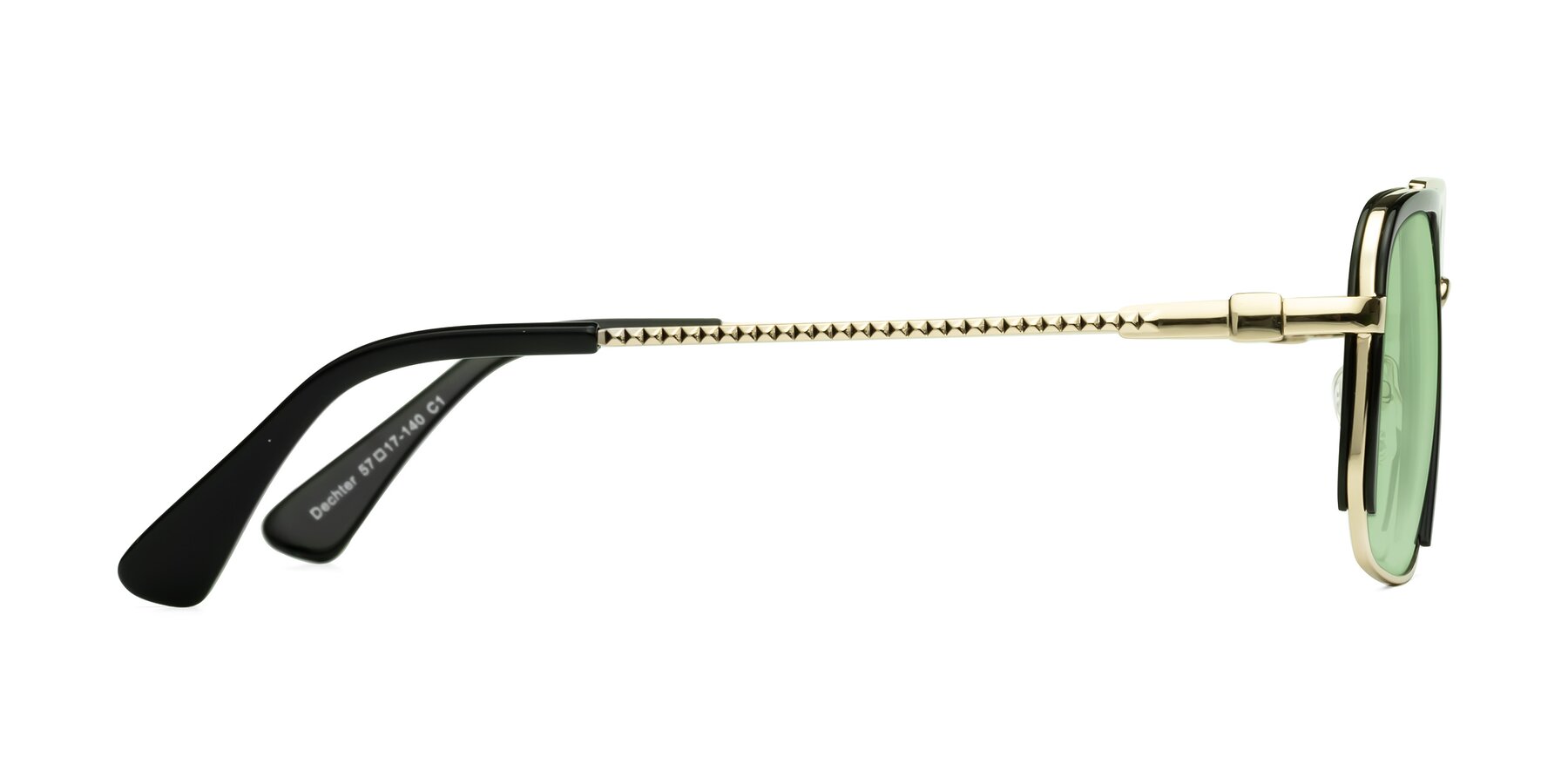 Side of Dechter in Black-Gold with Medium Green Tinted Lenses