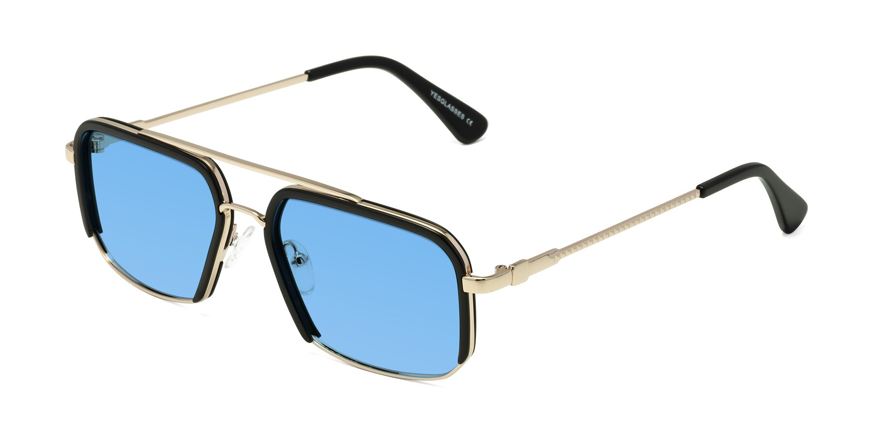 Angle of Dechter in Black-Gold with Medium Blue Tinted Lenses