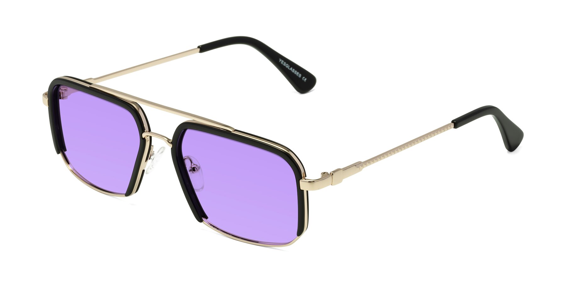 Angle of Dechter in Black-Gold with Medium Purple Tinted Lenses