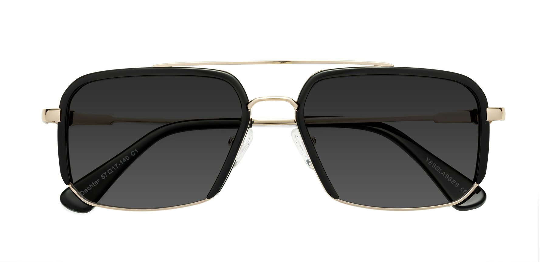 Folded Front of Dechter in Black-Gold with Gray Tinted Lenses