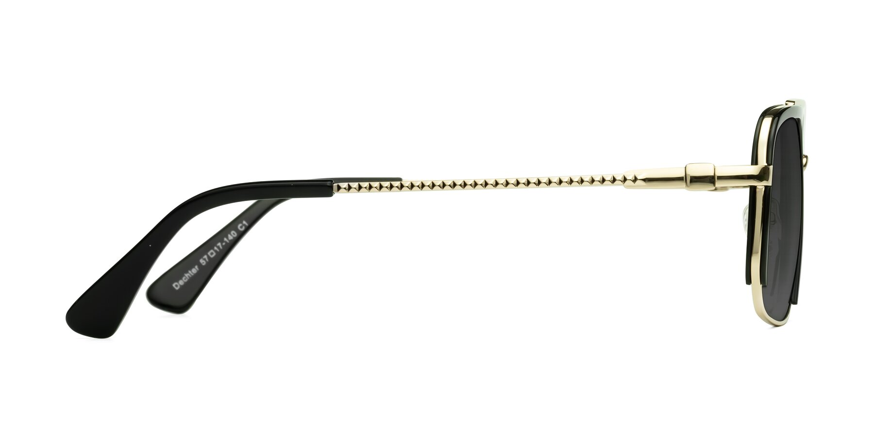 Side of Dechter in Black-Gold with Gray Tinted Lenses
