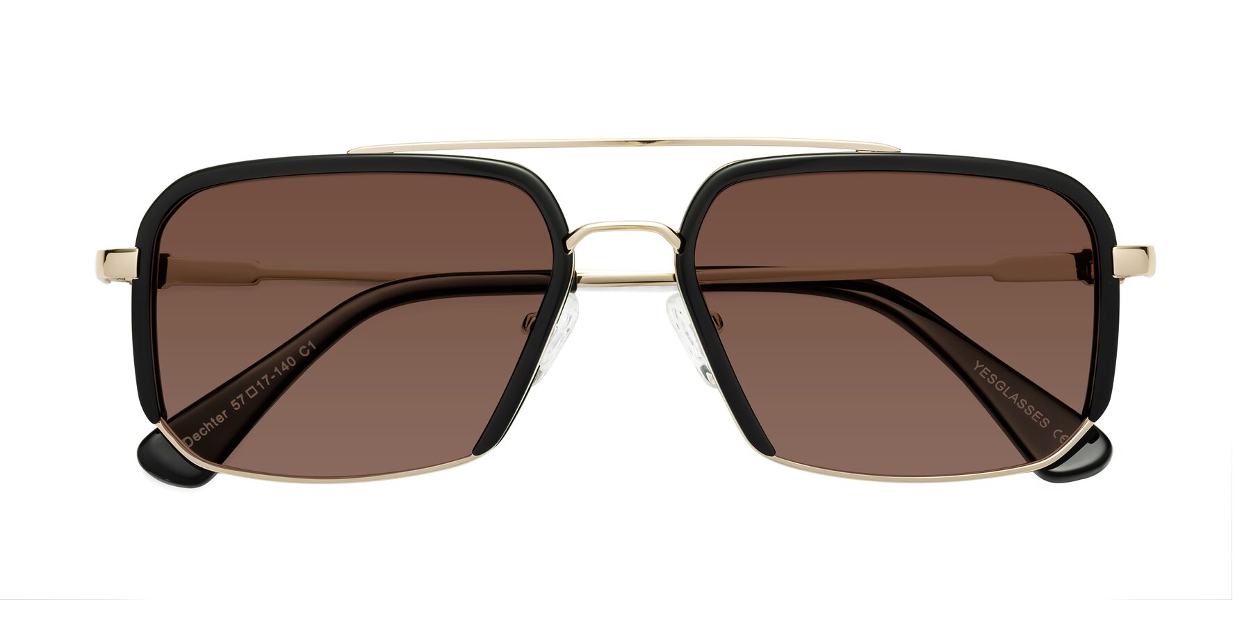 Folded Front of Dechter in Black-Gold with Brown Tinted Lenses