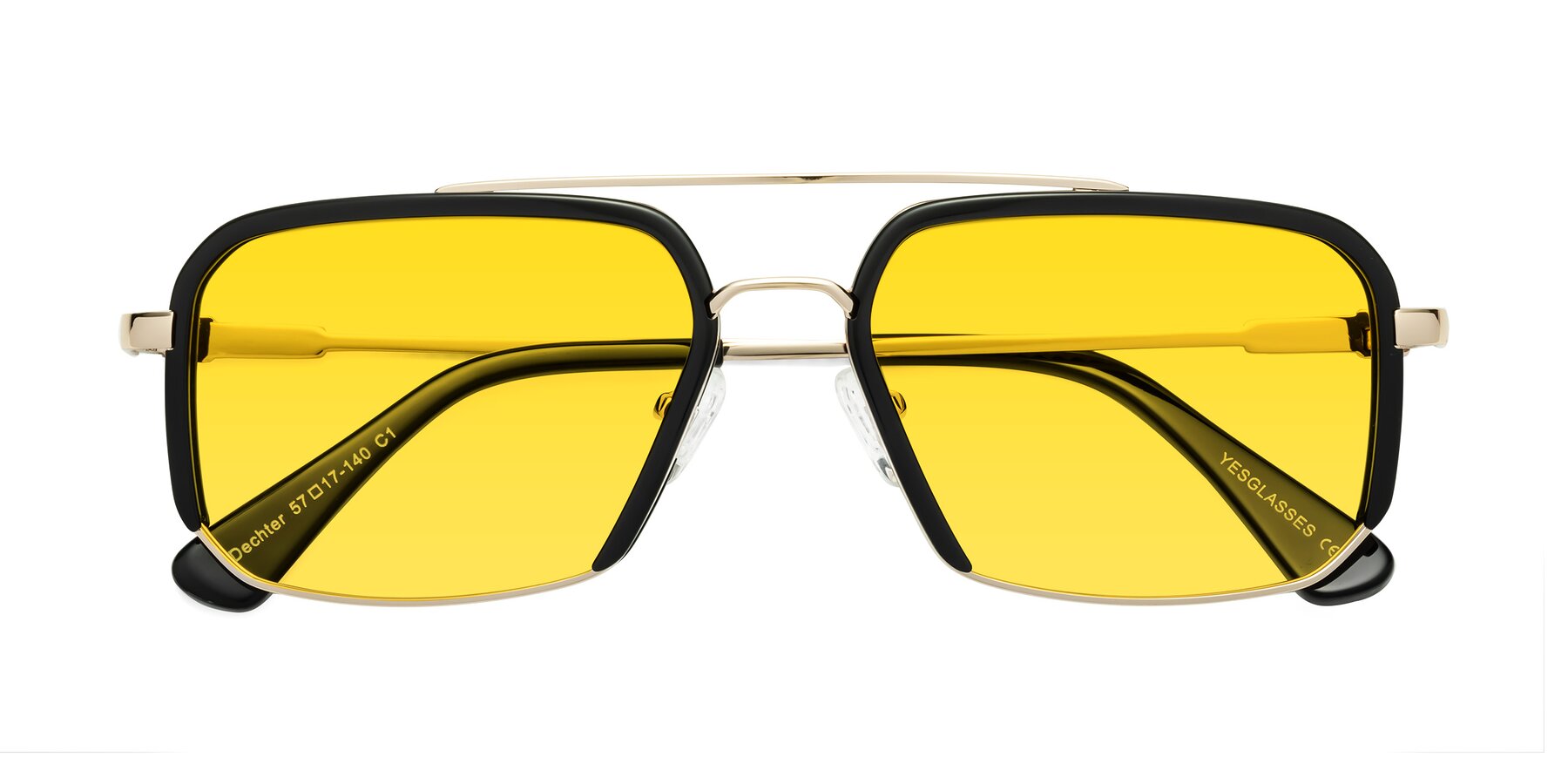 Folded Front of Dechter in Black-Gold with Yellow Tinted Lenses