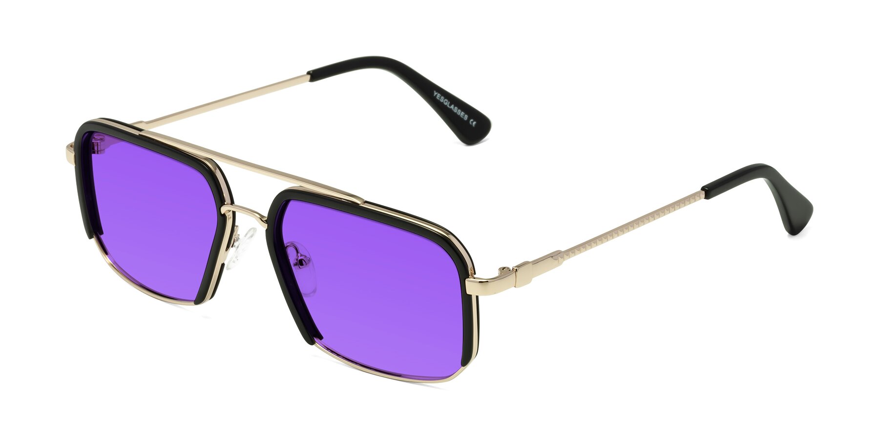 Angle of Dechter in Black-Gold with Purple Tinted Lenses