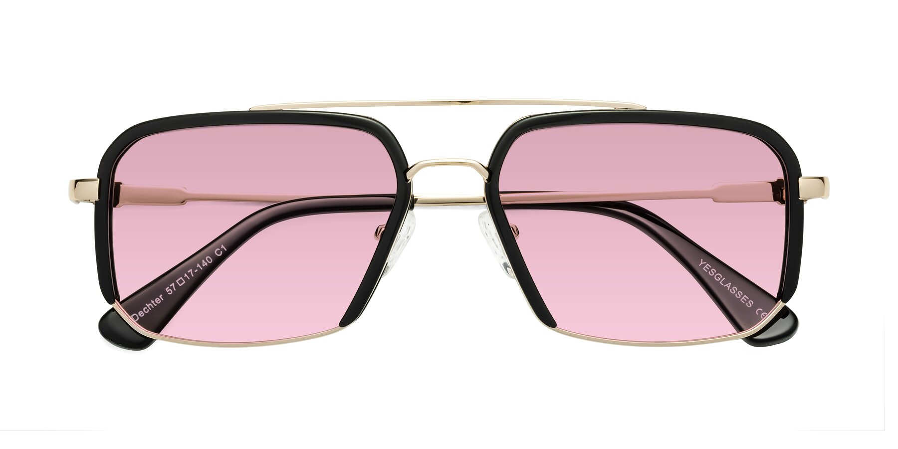 Folded Front of Dechter in Black-Gold with Light Wine Tinted Lenses