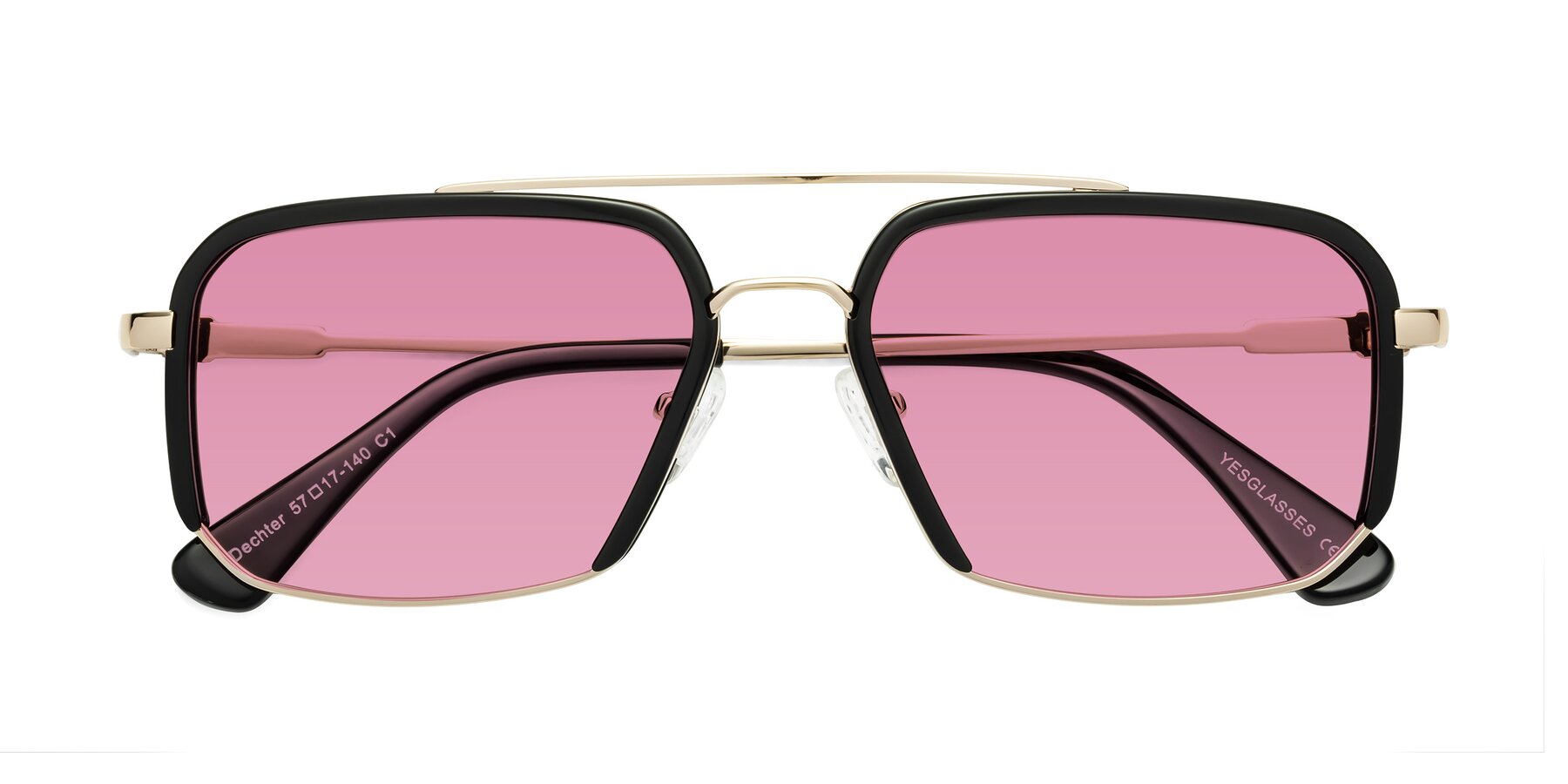 Folded Front of Dechter in Black-Gold with Medium Wine Tinted Lenses