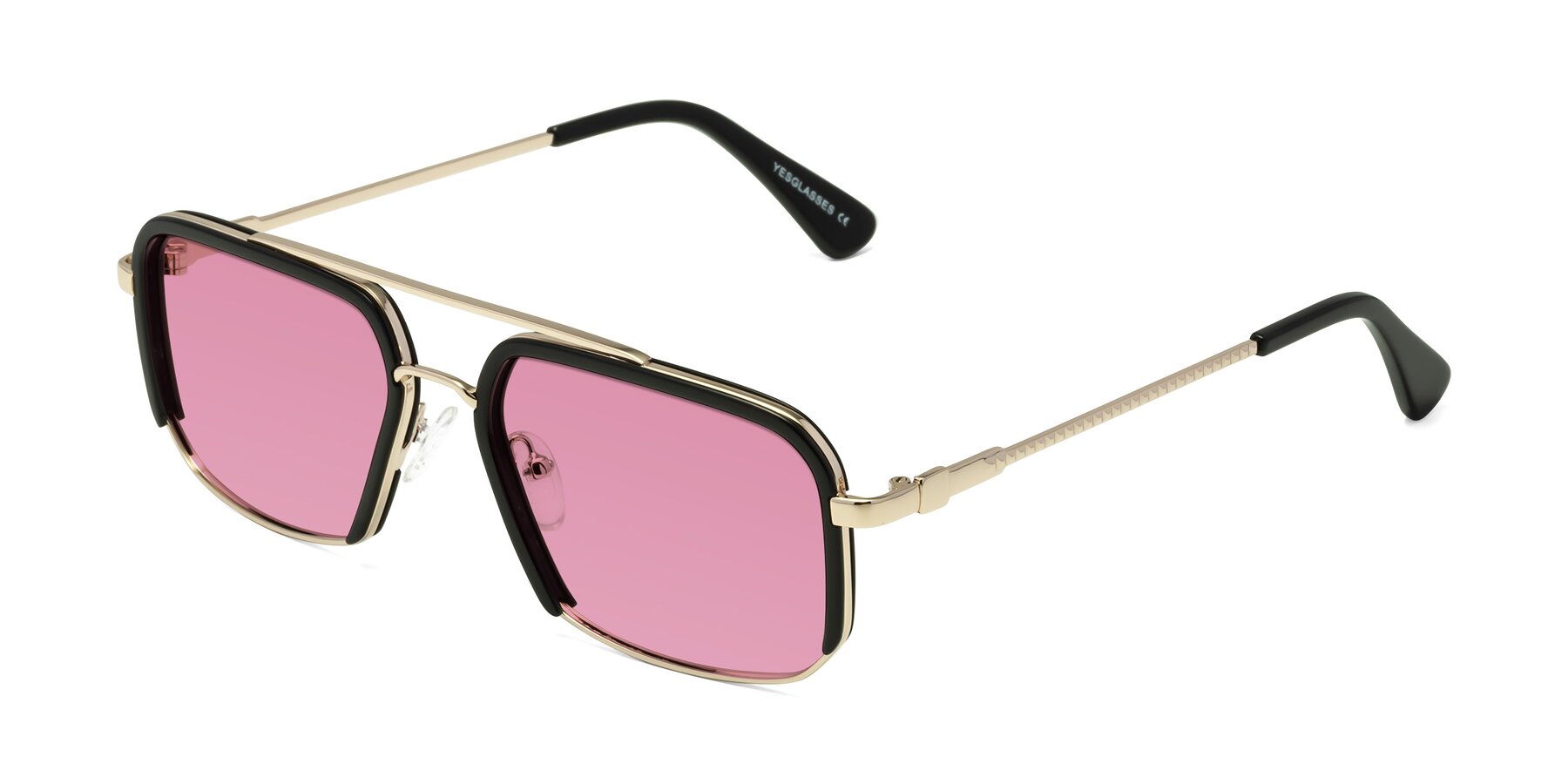 Angle of Dechter in Black-Gold with Medium Wine Tinted Lenses