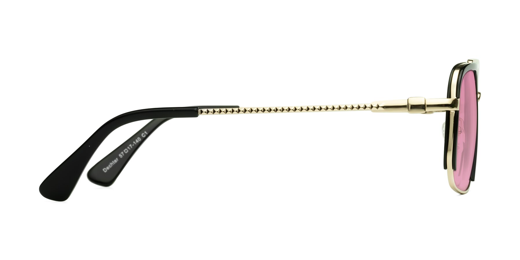 Side of Dechter in Black-Gold with Medium Wine Tinted Lenses