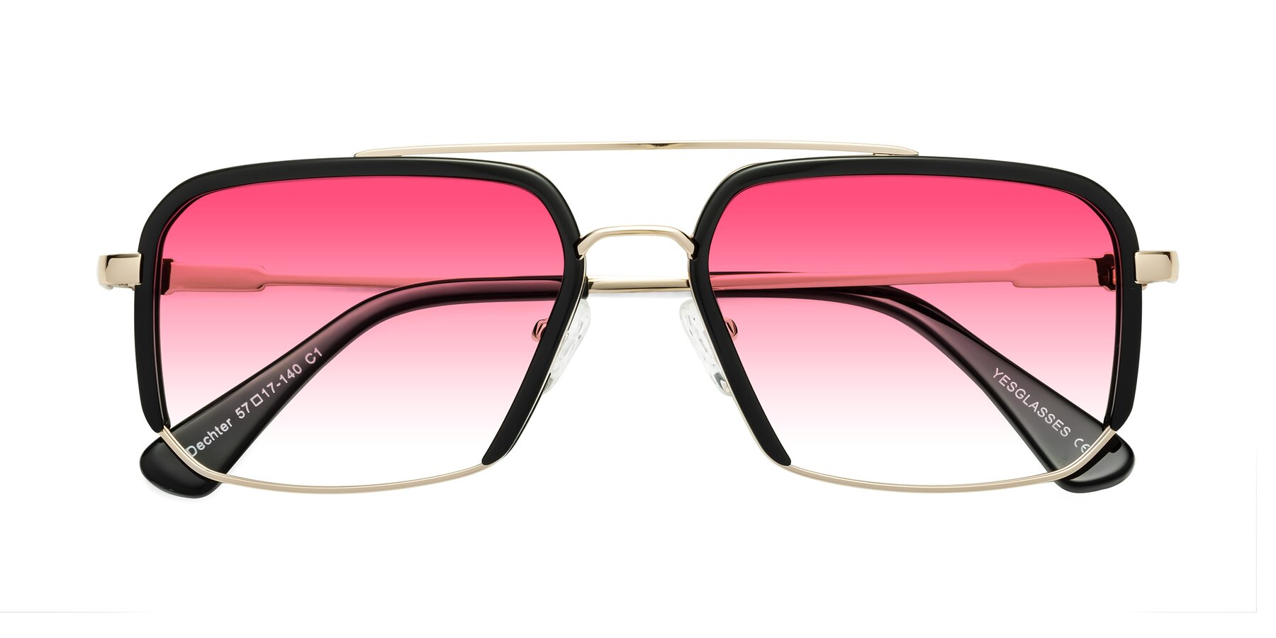 Folded Front of Dechter in Black-Gold with Pink Gradient Lenses