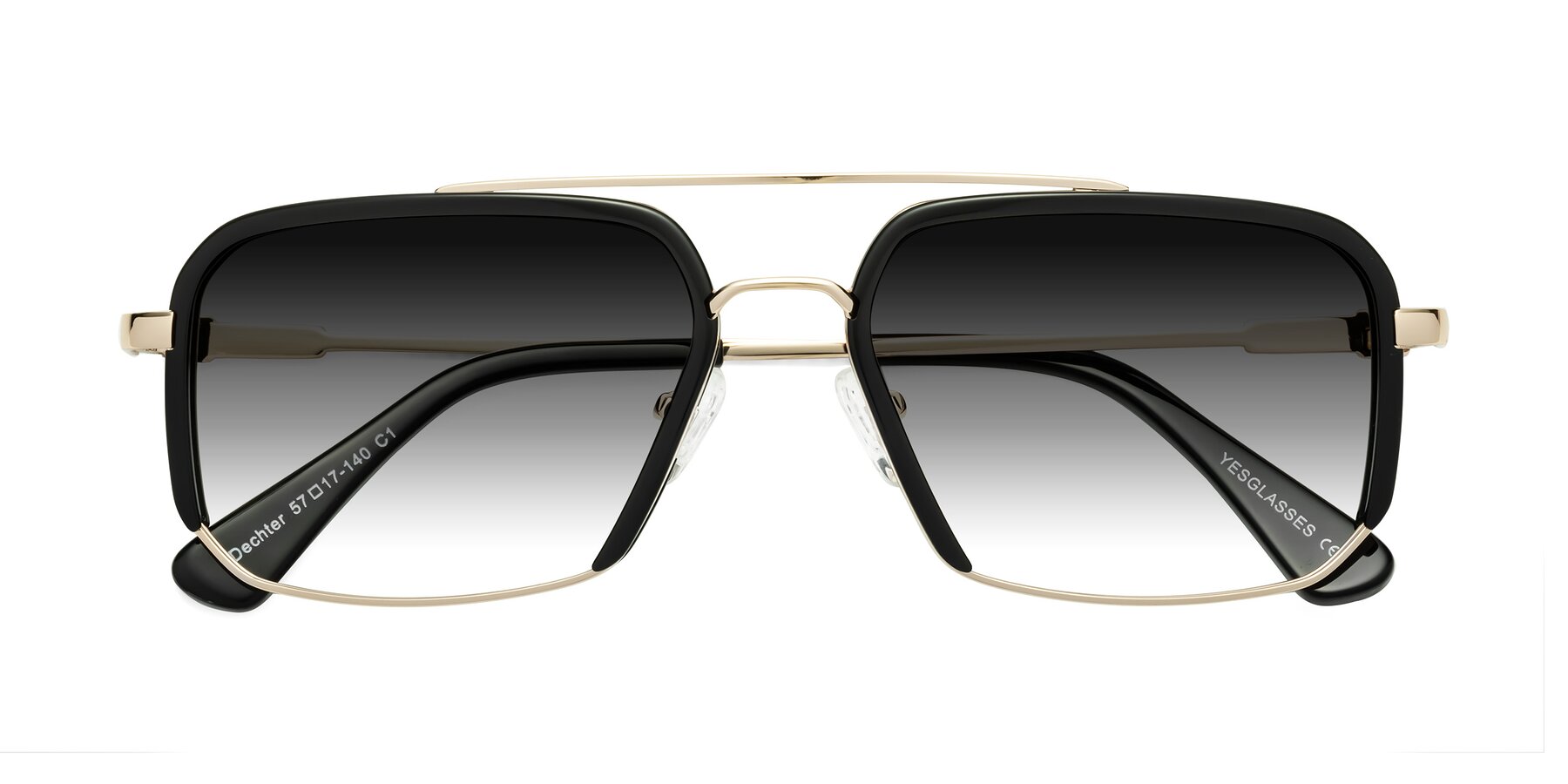 Folded Front of Dechter in Black-Gold with Gray Gradient Lenses