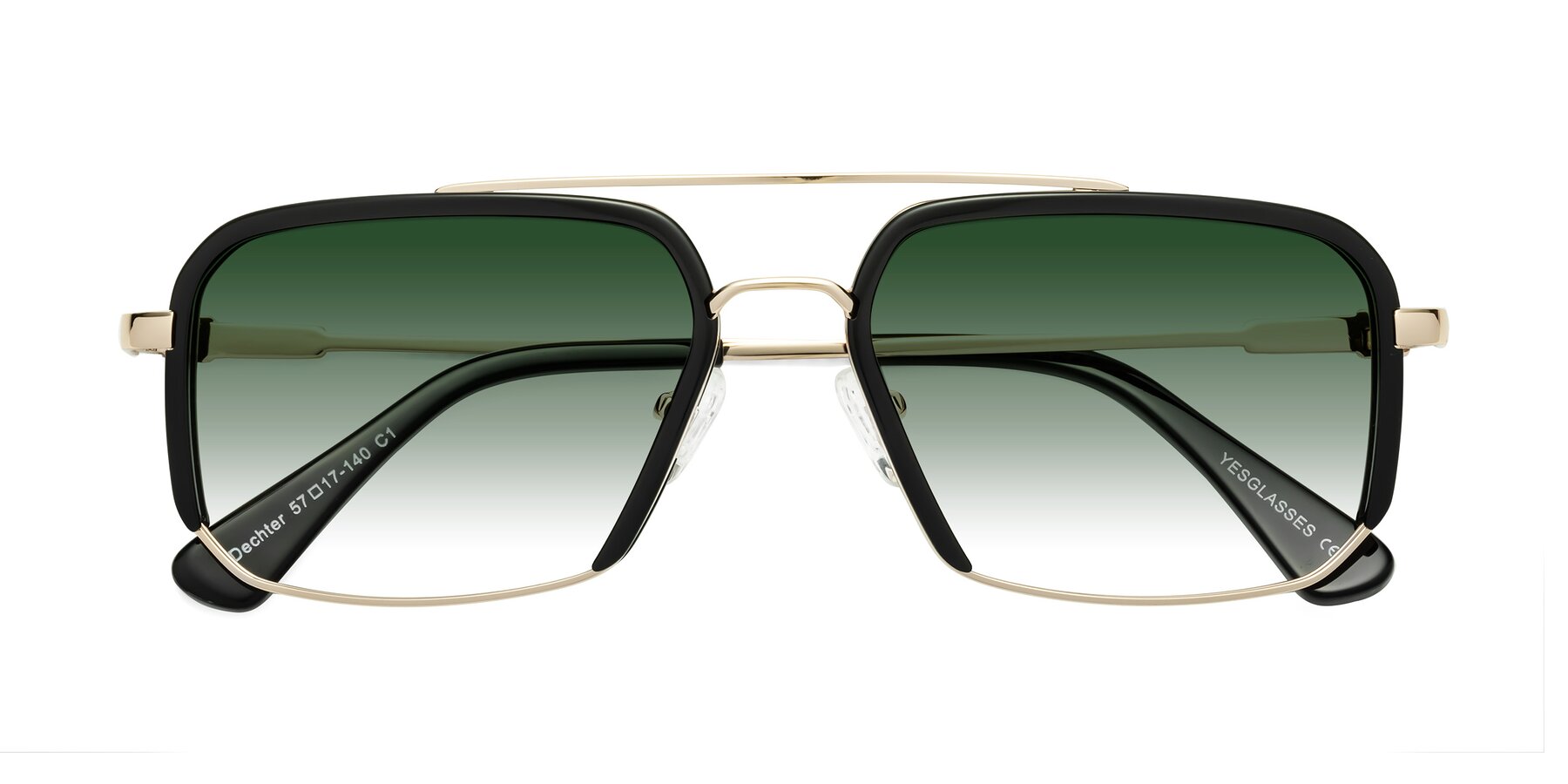 Folded Front of Dechter in Black-Gold with Green Gradient Lenses