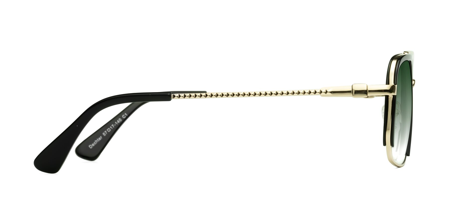 Side of Dechter in Black-Gold with Green Gradient Lenses