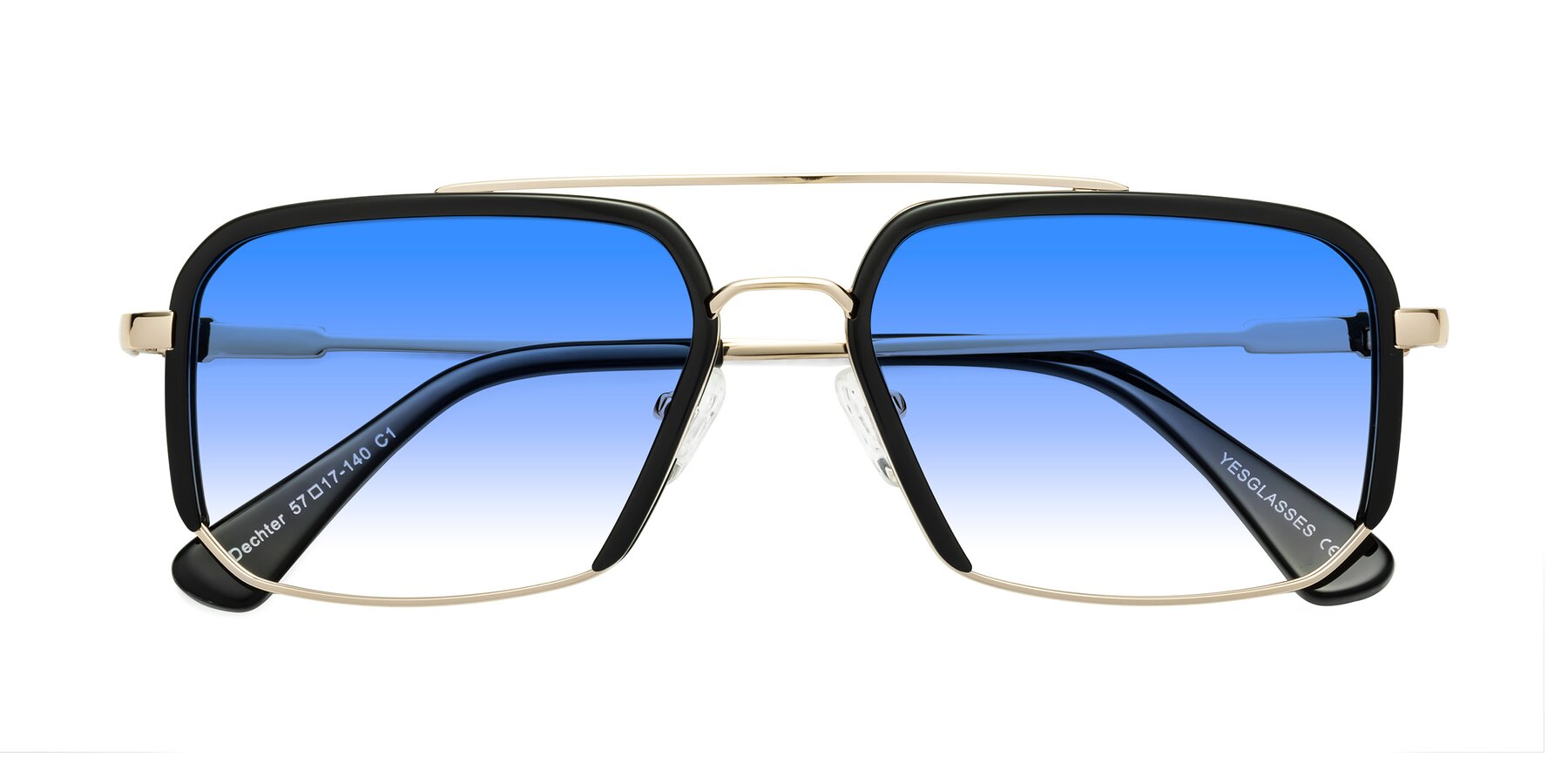 Folded Front of Dechter in Black-Gold with Blue Gradient Lenses