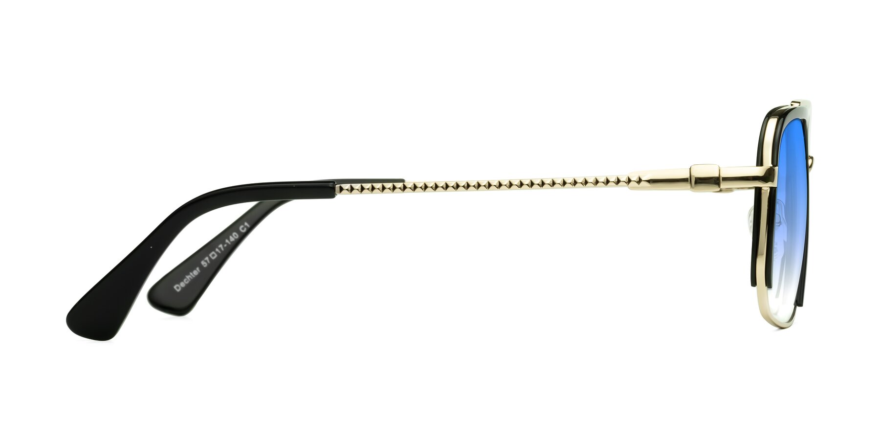 Side of Dechter in Black-Gold with Blue Gradient Lenses