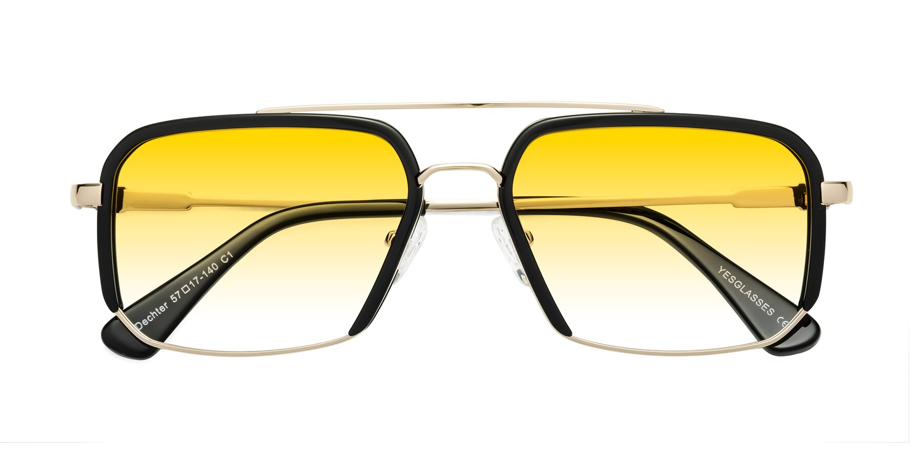 Folded Front of Dechter in Black-Gold with Yellow Gradient Lenses