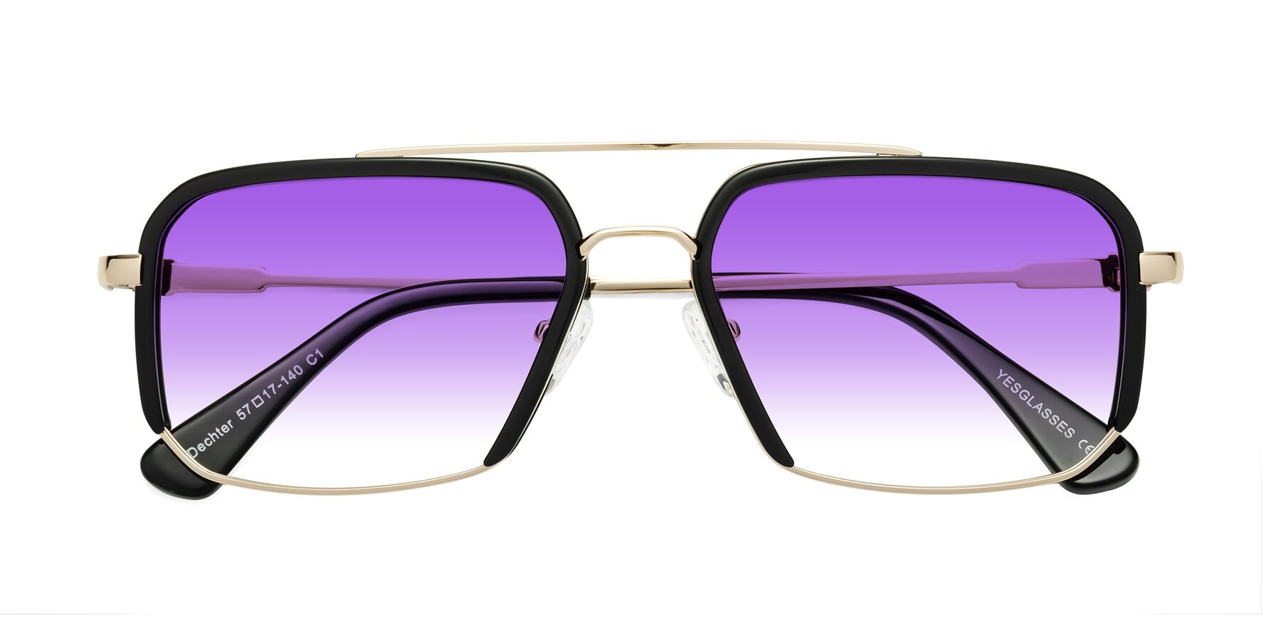 Folded Front of Dechter in Black-Gold with Purple Gradient Lenses