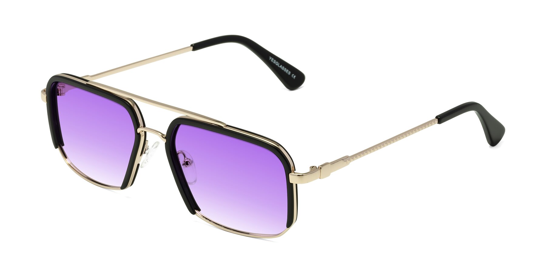 Angle of Dechter in Black-Gold with Purple Gradient Lenses