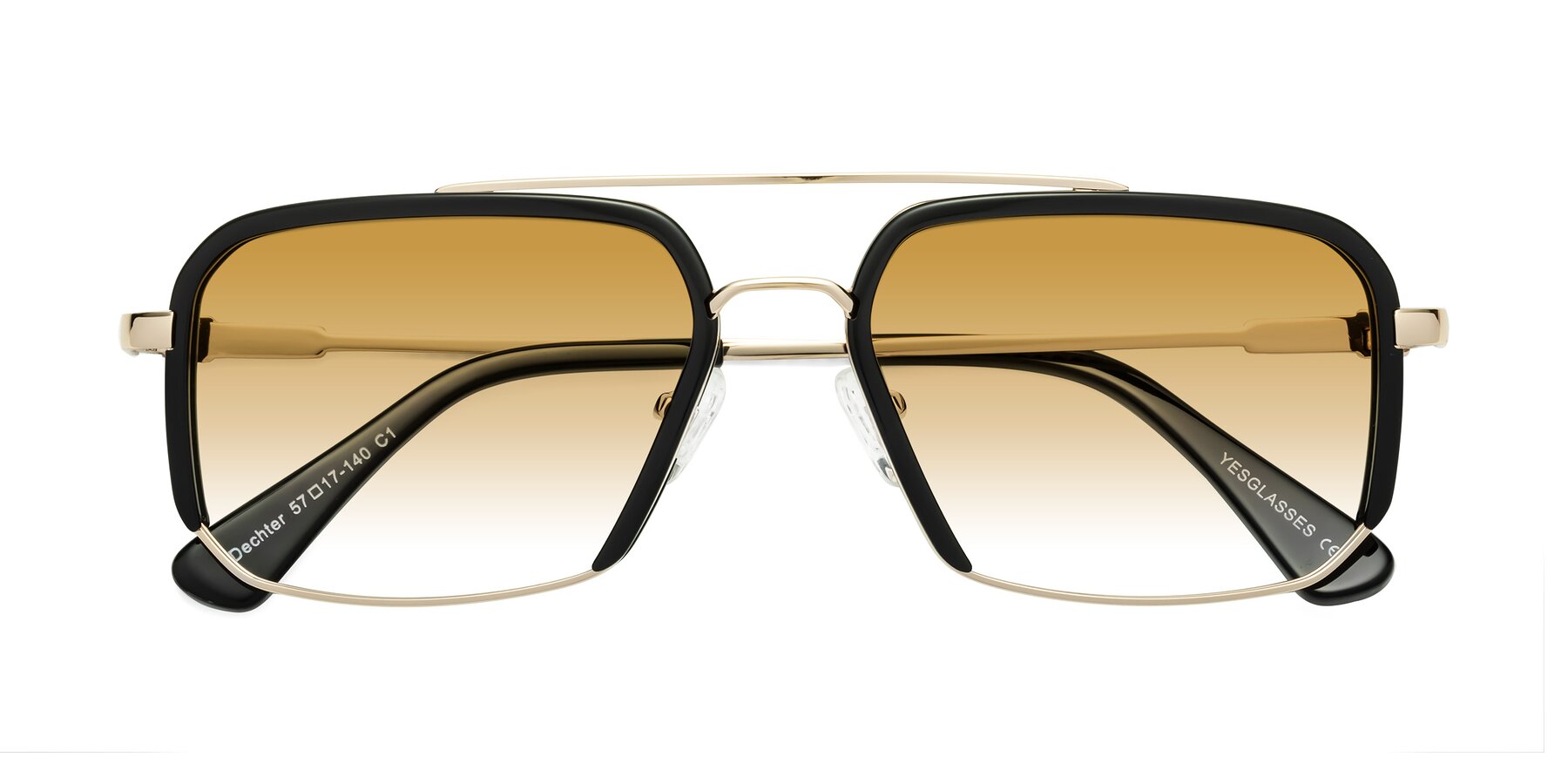 Folded Front of Dechter in Black-Gold with Champagne Gradient Lenses