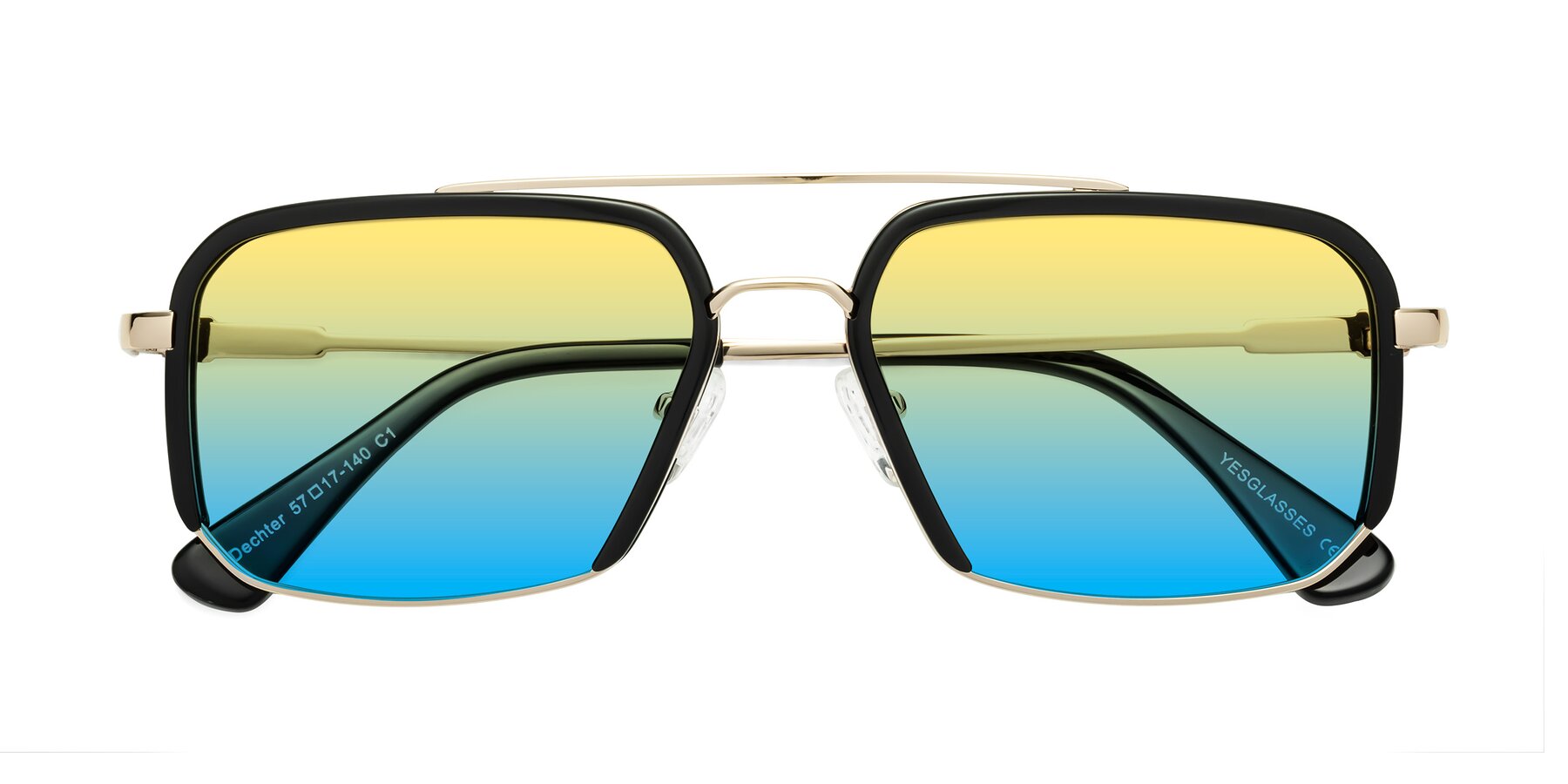 Folded Front of Dechter in Black-Gold with Yellow / Blue Gradient Lenses