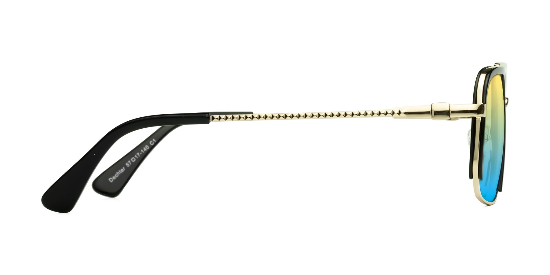 Side of Dechter in Black-Gold with Yellow / Blue Gradient Lenses