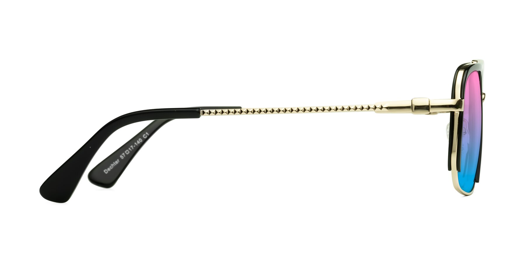 Side of Dechter in Black-Gold with Pink / Blue Gradient Lenses