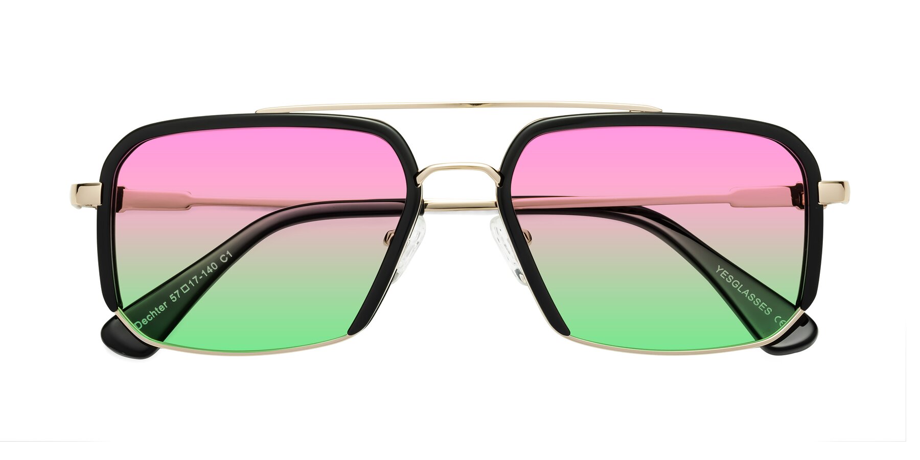 Folded Front of Dechter in Black-Gold with Pink / Green Gradient Lenses