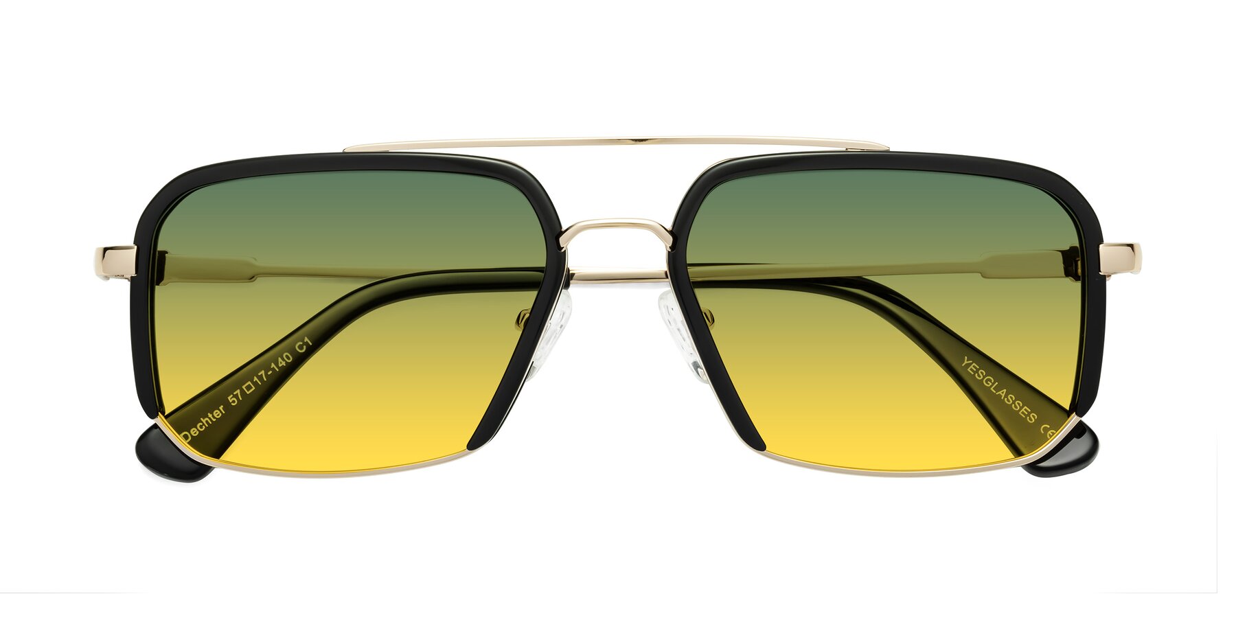 Folded Front of Dechter in Black-Gold with Green / Yellow Gradient Lenses