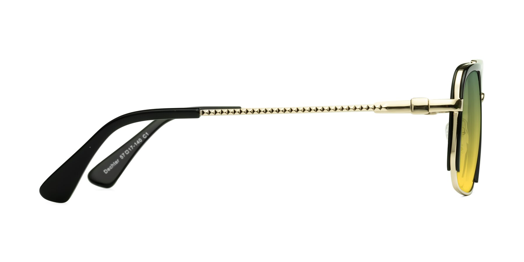 Side of Dechter in Black-Gold with Green / Yellow Gradient Lenses